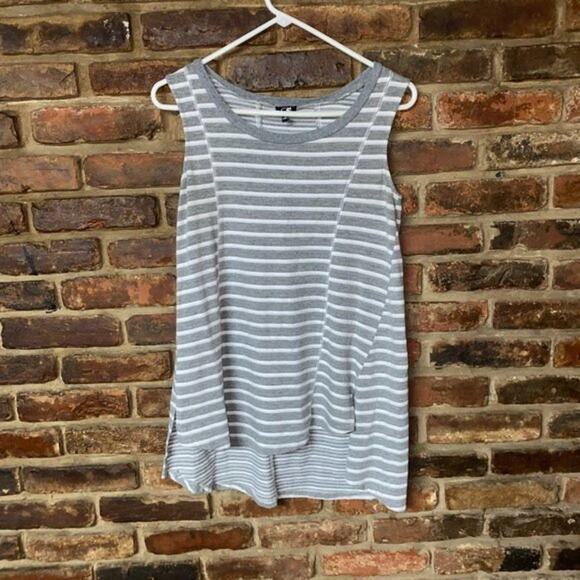 Cable & Gauge Gray White Striped Sleeveless Knit Top Women's Size Small - Picture 1 of 7